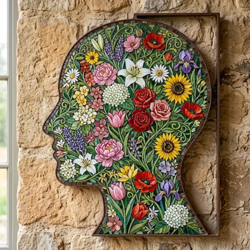 Mind Mosaic Art: Blooming Flowers in Detailed Tesserae