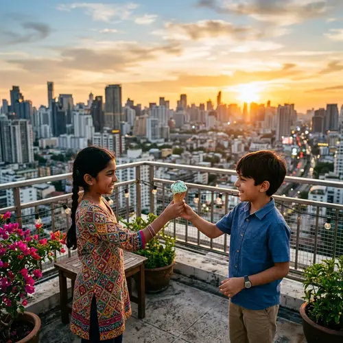 Rooftop Ice Cream Exchange: South Asian Girl and Middle-Eastern Boy