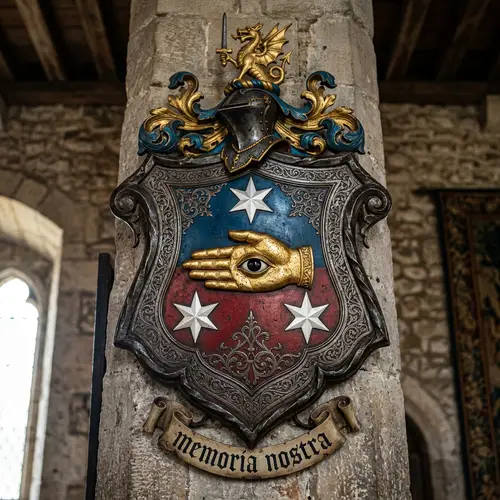 Escutcheon Family Shield with Serpentine Edge & Black Eye Motif