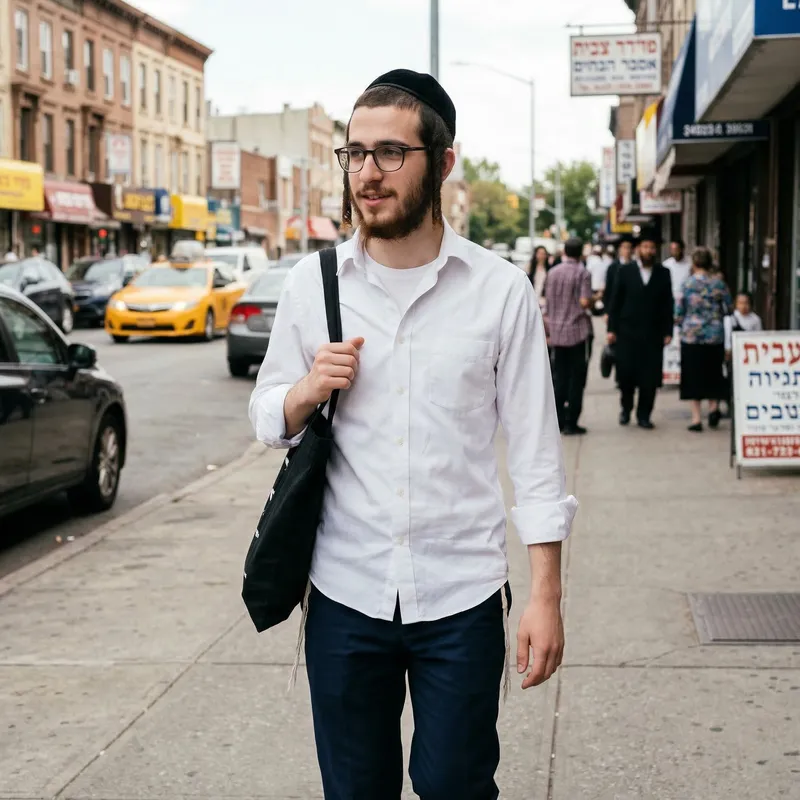 Young Hasidic Man in White Shirt