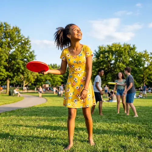 Basking African American Teen in Bright Yellow Dress at Park
