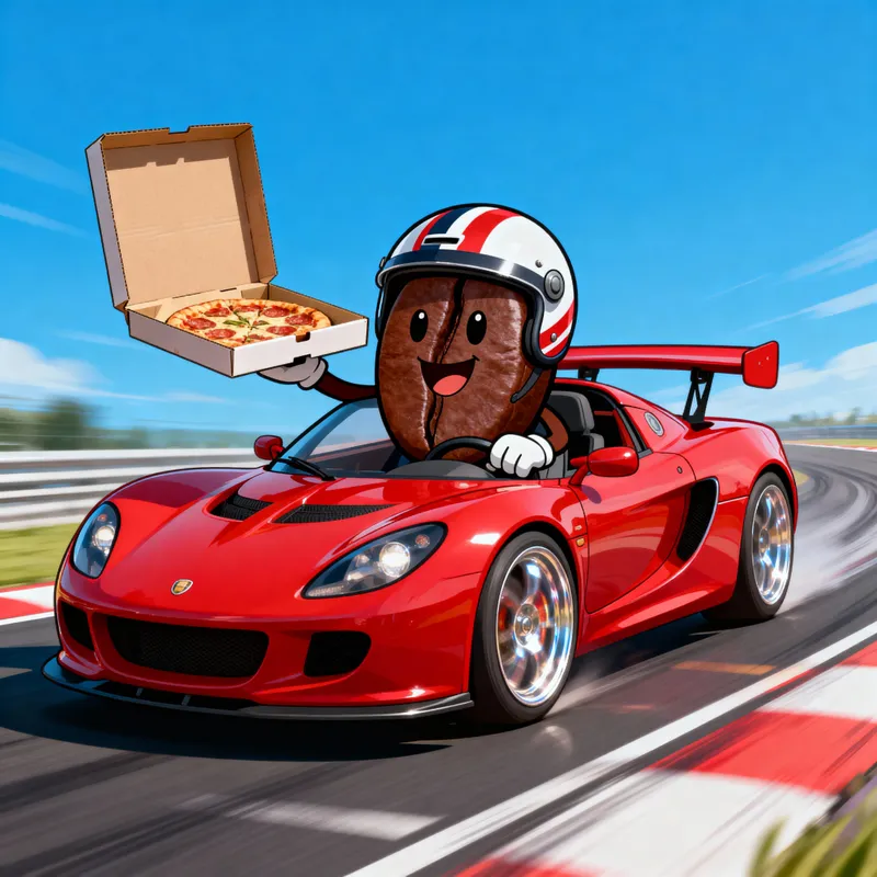 Coffee Bean Mascot Driving Sports Car