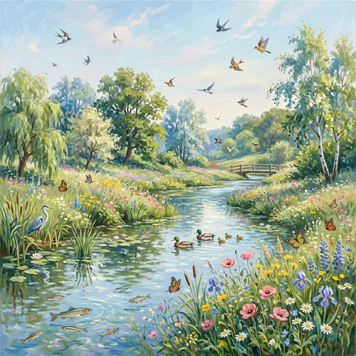 Tranquil Impressionist Ecosystem Painting