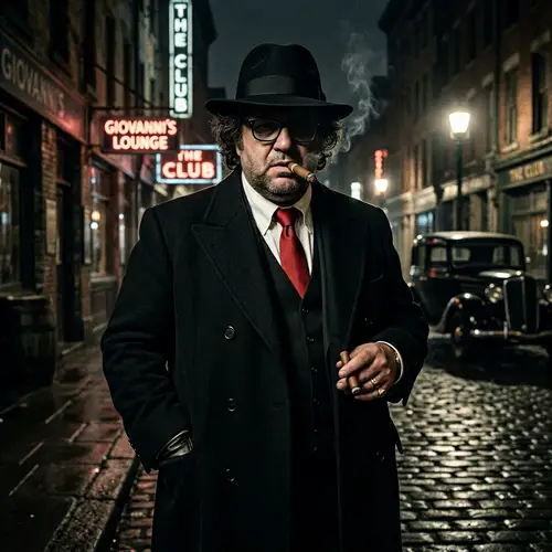 Mafia Boss Character with Oval Face, Glasses, and Cigar
