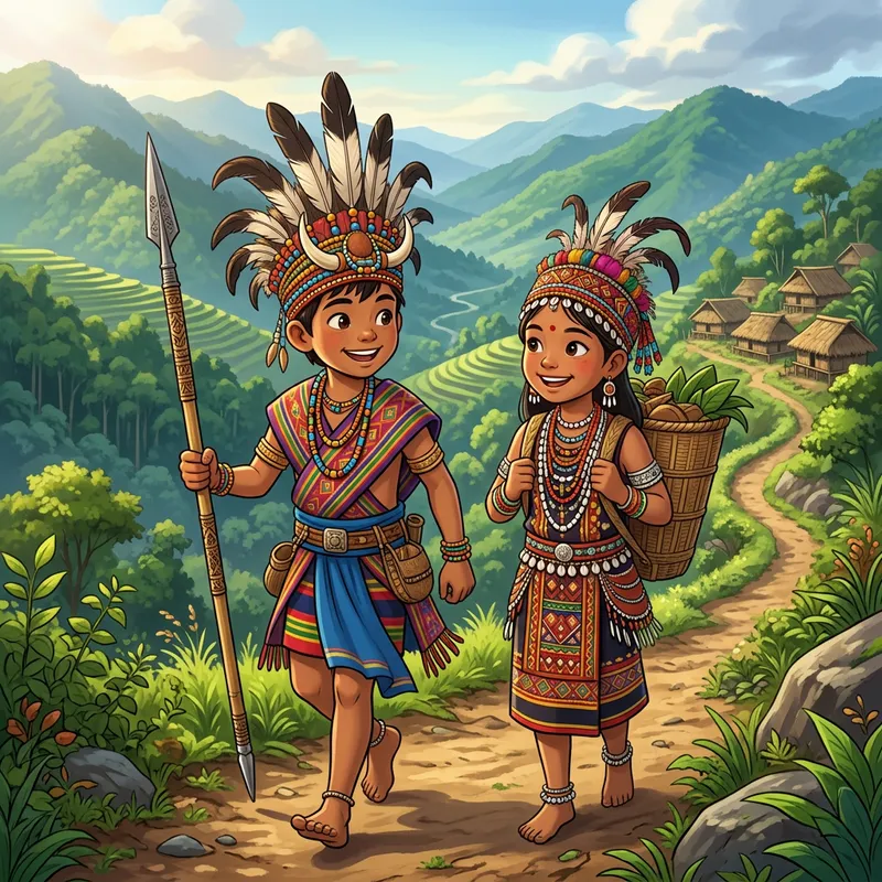 Animated Tribal Naga Boy and Girl | Traditional Attire and Adventure Animated Tribal Naga Boy and Girl | Traditional Attire and Adventure