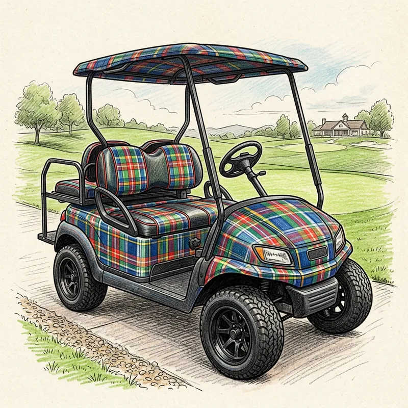 Intricately Drawn Plaid-Patterned Golf Cart Art Intricately Drawn Plaid-Patterned Golf Cart Art