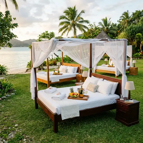Relaxing Double Wooden Beds with Tropical Vibes