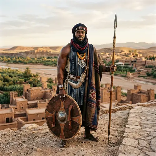 Muscular African-American Man in Traditional Amazigh Warrior Attire