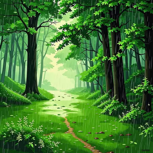 Green Forest Rain: Serene Nature Setting