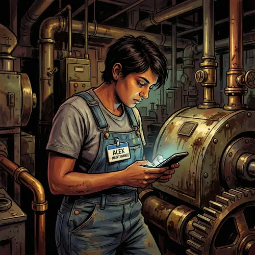 Plant Worker in Factory Setting: Gritty Digital Painting Style