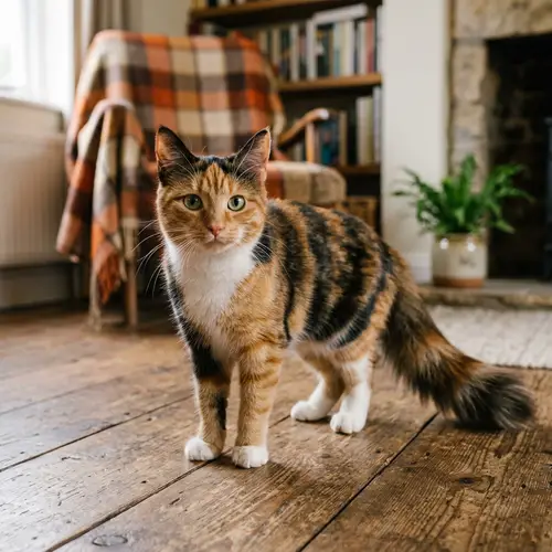 Curious Orange Black and White Cat - Cozy Ambiance