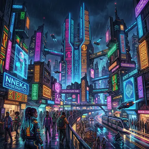 Futuristic African Cyberpunk Cityscape Art