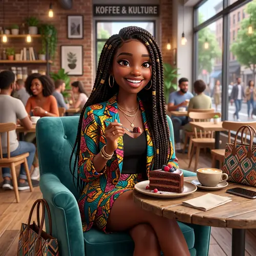 3D Animated Image: Tall Black Girl with Long Braids in High-Fashion Clothes