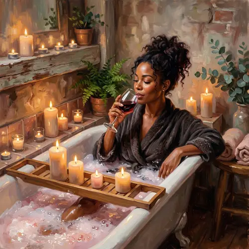 Tranquil Self-Care: Black Woman in Bubble Bath