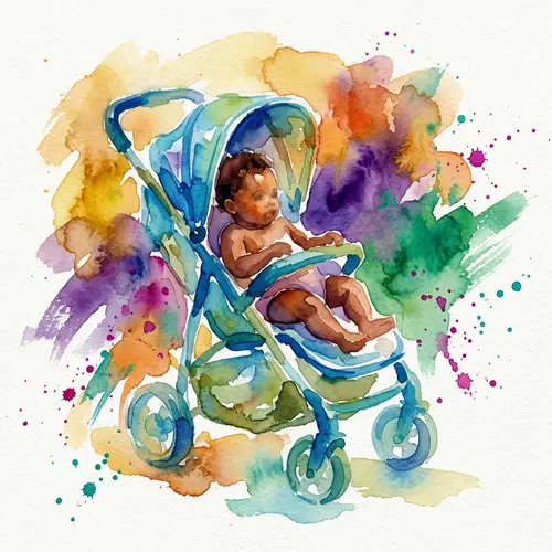 Abstract Watercolor Painting of Black Baby in Stroller
