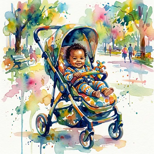 Abstract Watercolour Black Baby Stroller Artwork