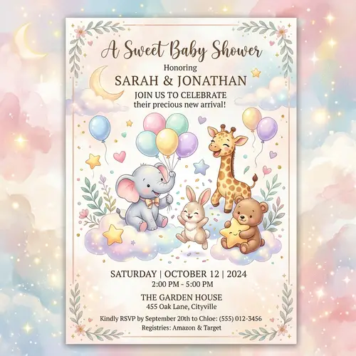 Adorable Baby Animals Baby Shower Invitation Design