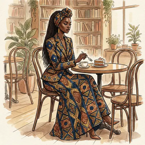 Fashion Illustration of Elegant Black Woman in African Prints