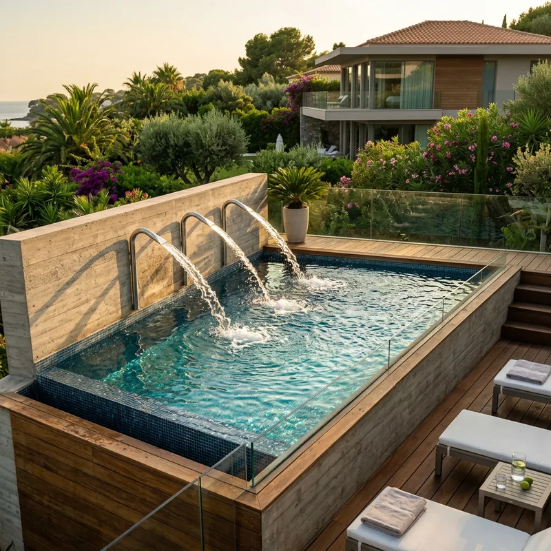 Elevated Modern Swimming Pool with Elegant Water Jets
