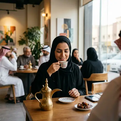 Saudi Woman Enjoying Coffee