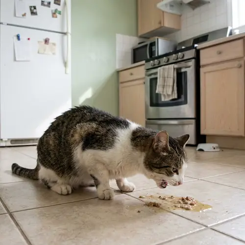 Cat Vomiting in Kitchen - Signs of Discomfort and Illness
