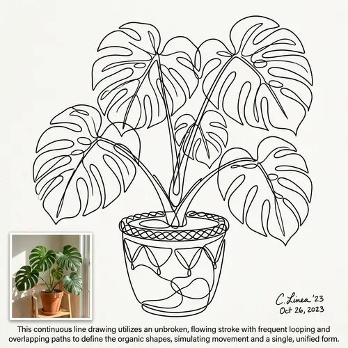 Continuous Line Drawing of Houseplant | Unbroken Line Art