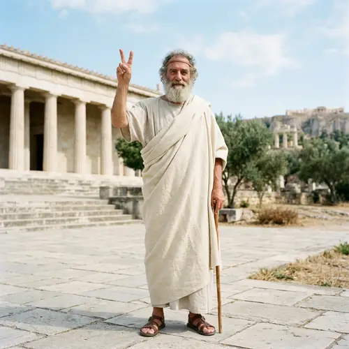 Ancient Greek Era Philosophy Figure | Peace Sign Pose