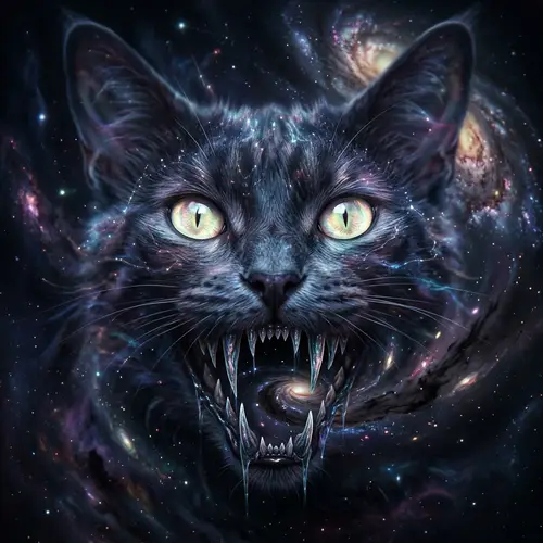 Ethereal Cat with Sharp Teeth - Beyond Our Reality