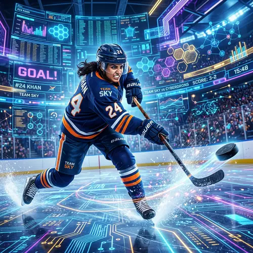 High-Tech Electronic Elements with Hockey Player in Action