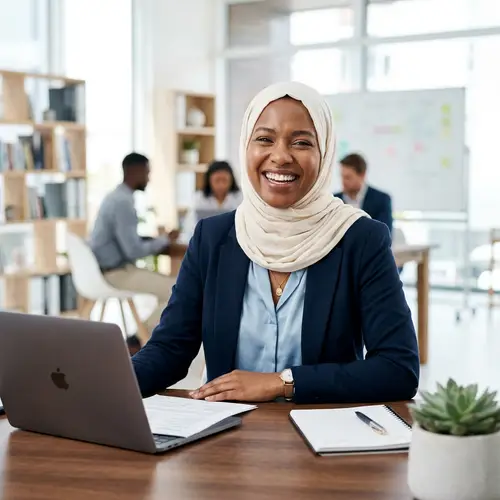 Professional Black Woman in Office Setting | High-Key Lighting Style
