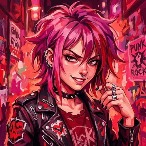 Anime-Inspired Vibrant Digital Painting in Red and Pink Tones