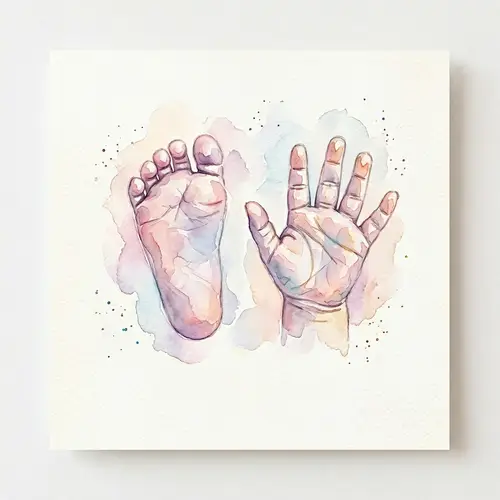 Watercolor Tattoo Baby Feet and Hands Illustration