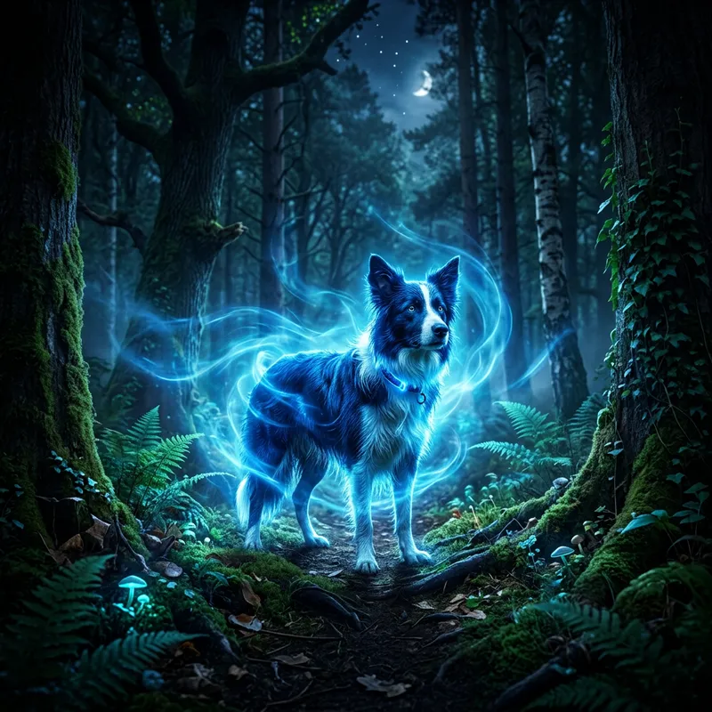 Dog in Forest Bathed in Blue Light Dog in Forest Bathed in Blue Light