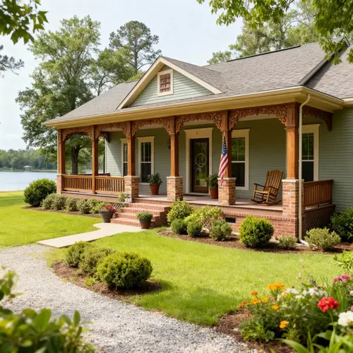 Southern Style Porch with Lush Landscaping Ideas