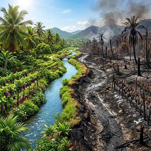 Paradise Scene: Palm Trees & Charred Rivers