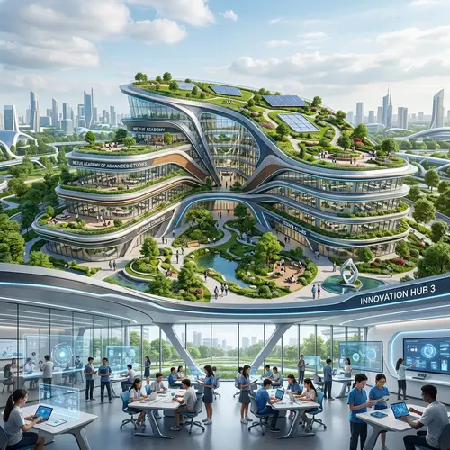Futuristic School Building with Advanced Architecture