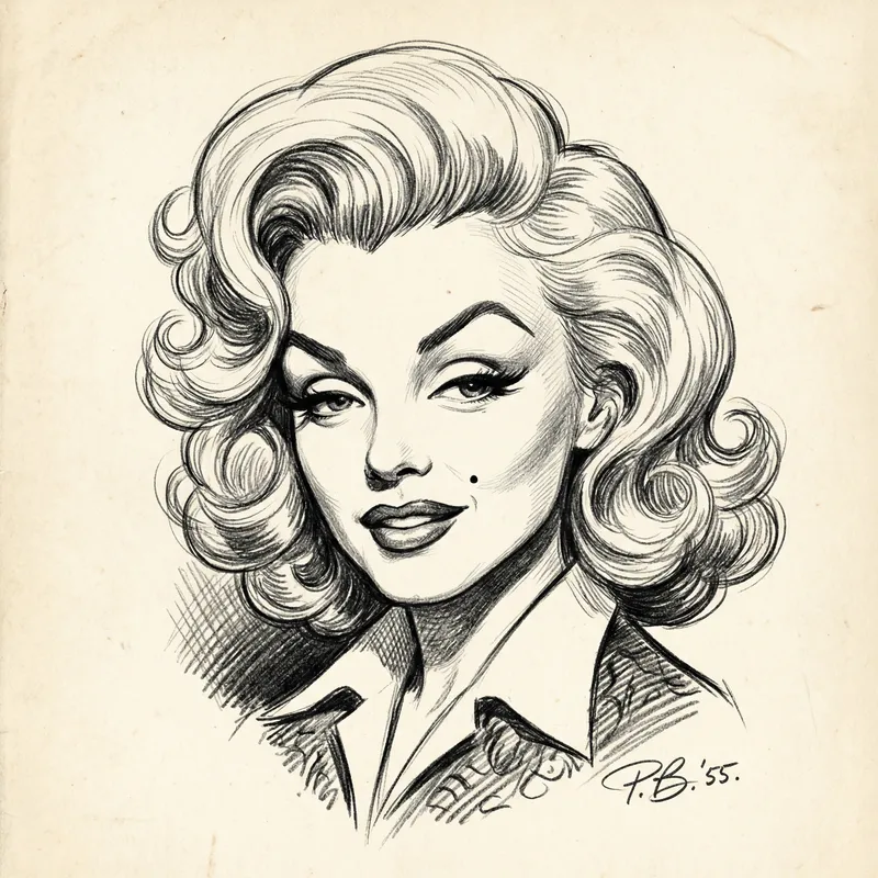 Marilyn Monroe Caricature: Expressive Detailed Sketch