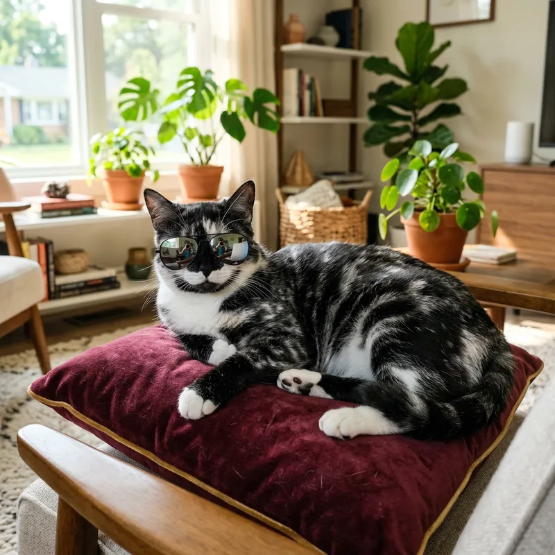 Cool Cat | Captivating Black & White Feline with Sunglasses