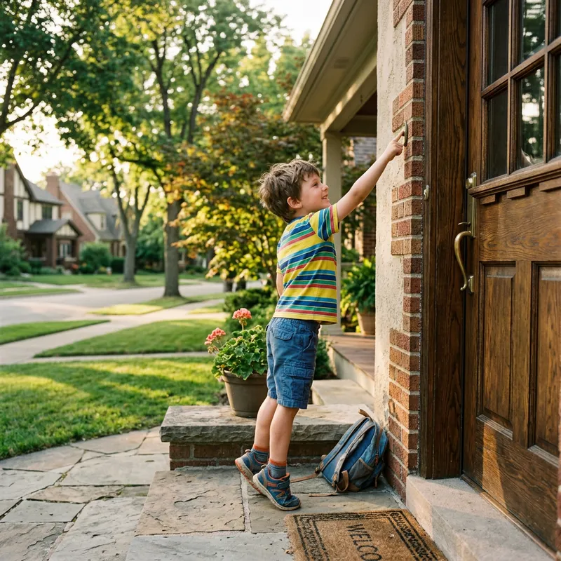 Child Ringing a Doorbell - Moments of Innocence