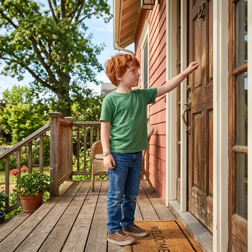 Curious Child Knocking at a Door
