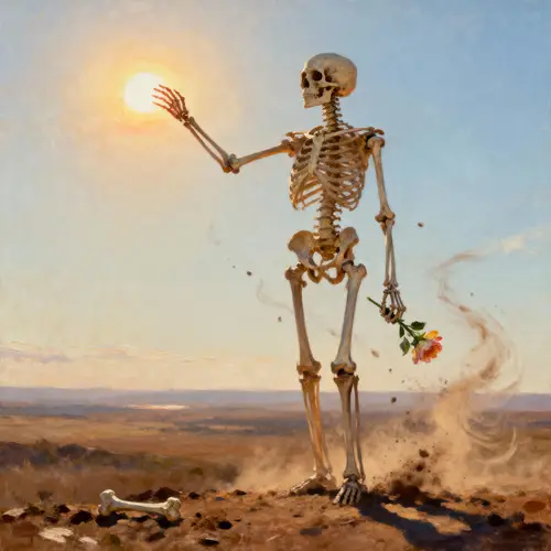 Awe-Inspiring Skeleton Art Beneath the Rising Sun