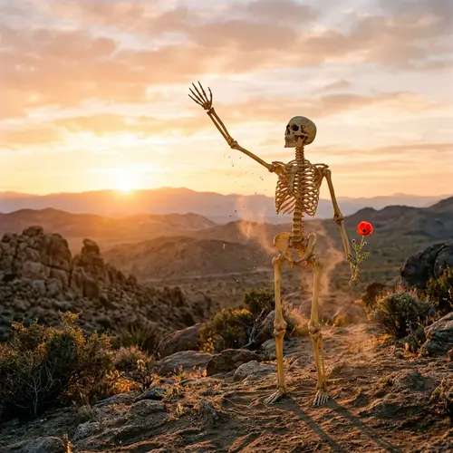 Awe-Inspiring Skeleton Art Beneath the Rising Sun