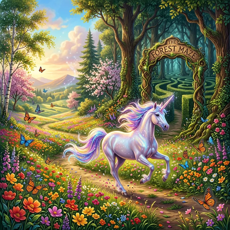 Enchanting Unicorn with Iridescent Mane in a Vibrant Meadow