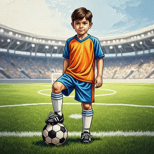Boy in Soccer Outfit with Ball - Embroidered Effect