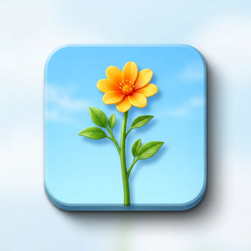 Square WeChat Profile Icon with Fresh Green Plant and Blossoming Flower