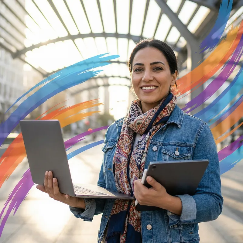 Confident Middle-Eastern Woman Embracing Modern Technology Confident Middle-Eastern Woman Embracing Modern Technology