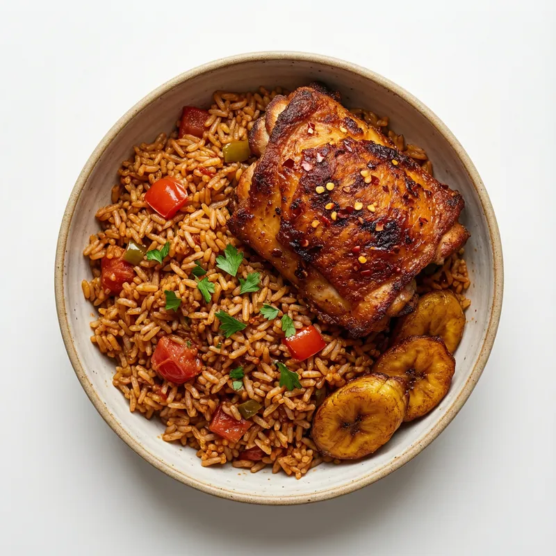 Delicious Jollof Rice with Crispy Fried Chicken