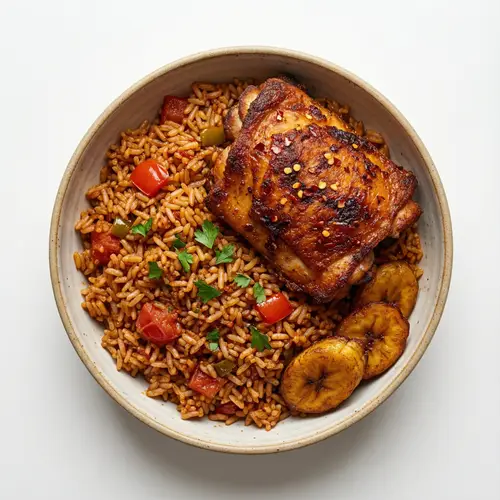 Delicious Jollof Rice with Crispy Fried Chicken