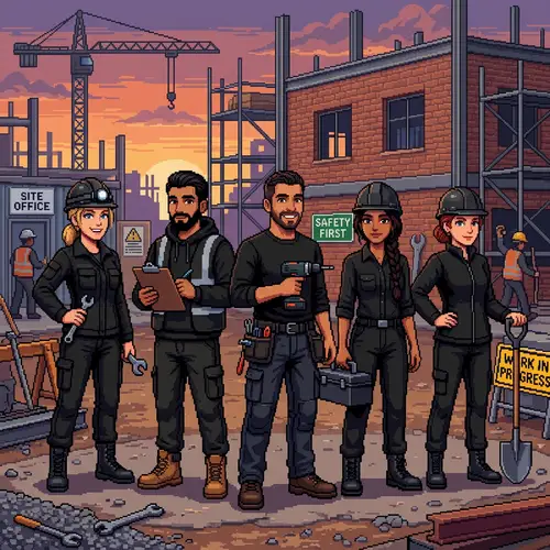 Pixel Art Workers: Diverse Group in Black Attire