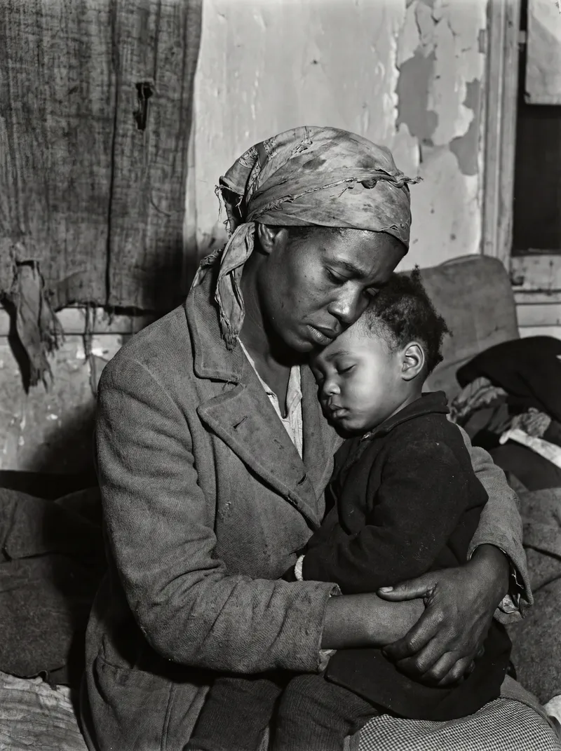 Black and White Portrait of a Migrant Mother